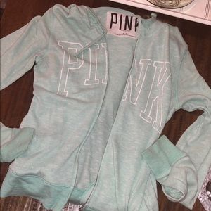 PINK zip up sea foam green hoodie